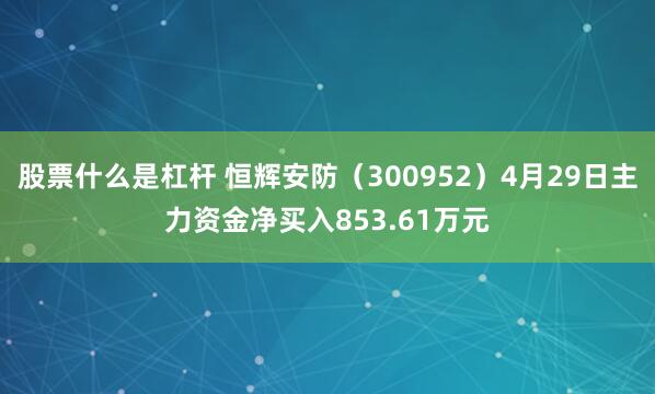 股票什么是杠杆 恒辉安防（300952）4月29日主力资金净买入853.61万元
